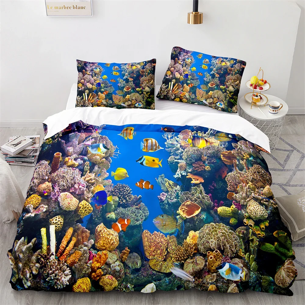 Underwater World Duvet Cover Twin Queen King Ocean Theme Fish Bedding Set for Teens Adult Nautical Sea Animal Comforter Cover