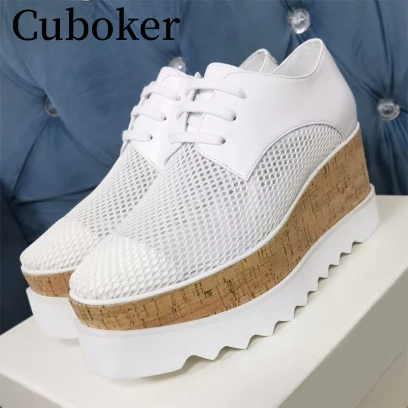 Platform Wedges Leather Shoes White Oxfords Shoes Dress Formal Office Ladies Career Shoes Women Thick Sole 8cm Antiskid Shoes