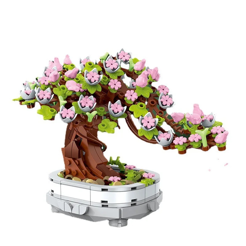 

462PCS Bonsai Building Block Flower Creative Plant Cherry Blossom Tree Potted Bouquet DIY Home Decoration Gifts Toys For Kids