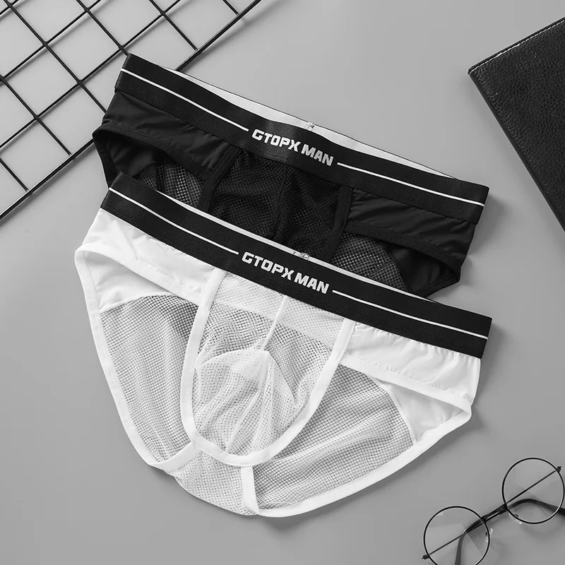 

GTOPXMAN Men's mesh see-through thin personalized single-layer U convex low waist breathable sexy briefs panties