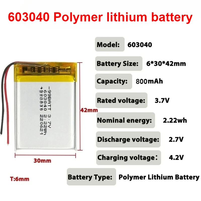 3.7V Lithium Polymer Battery 603040 -AliExpress