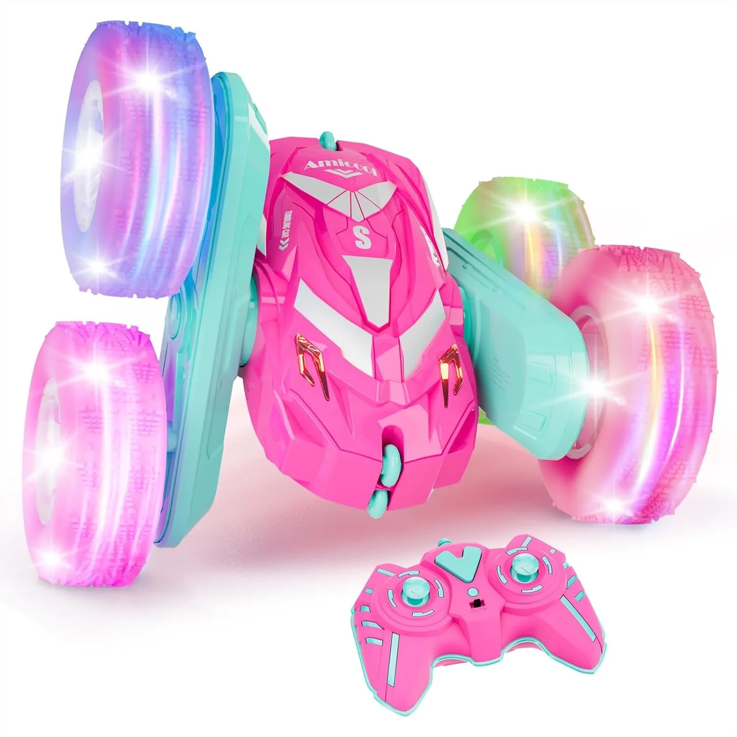 

Remote Control Car For Girls 6-12 With Flashing Lights, RC Stunt Car 4WD 2.4Ghz 360° Flip, Birthday Gift For Kids, Pink