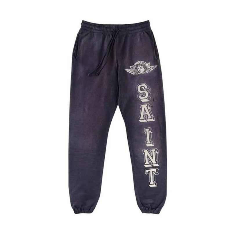 Street Loose Casual Man Woman Saint Sweatpants Cracked Letters Print High Quality 1:1 Vintage Drawstring Jogger Trousers