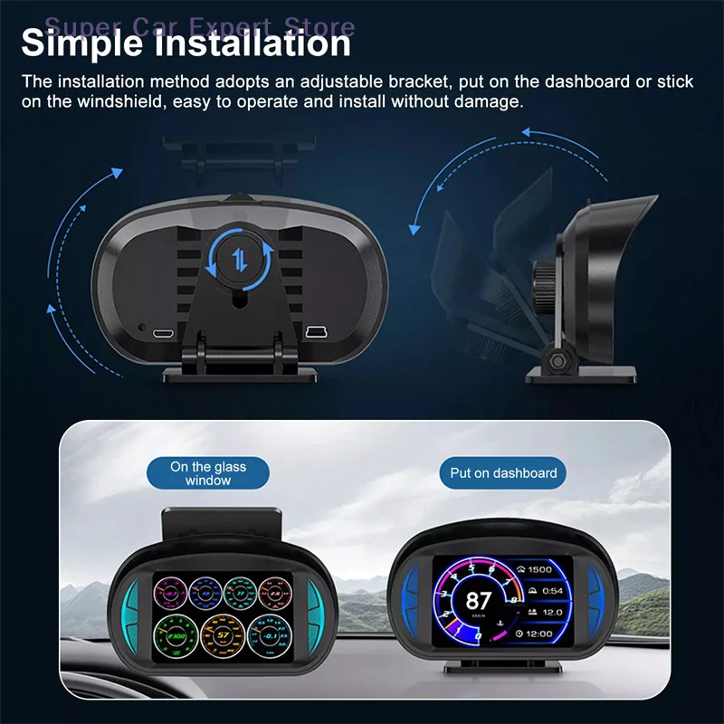 P2 Car Digital Speedometer OBD2 GPS HUD Gauge Auto Display Alarm Water Oil Temperature Turbine Pressure On-board Computer