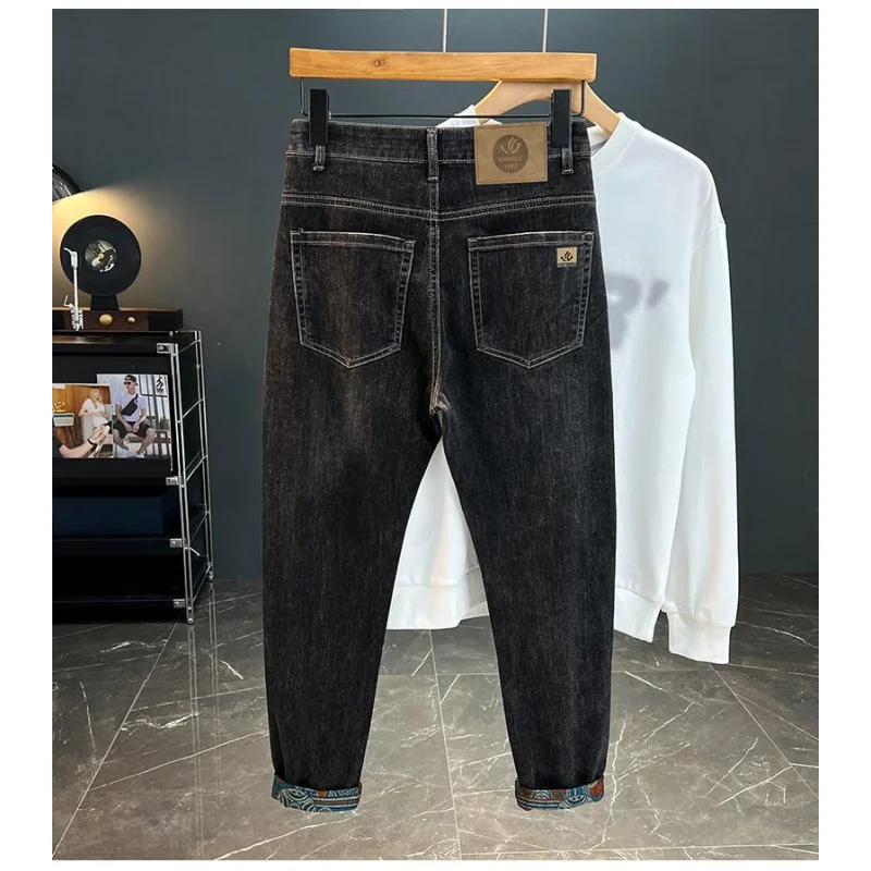 

Retro ethnic style printed design jeans for men, 2026 autumn new men's clothing, slim fit trend casual pants