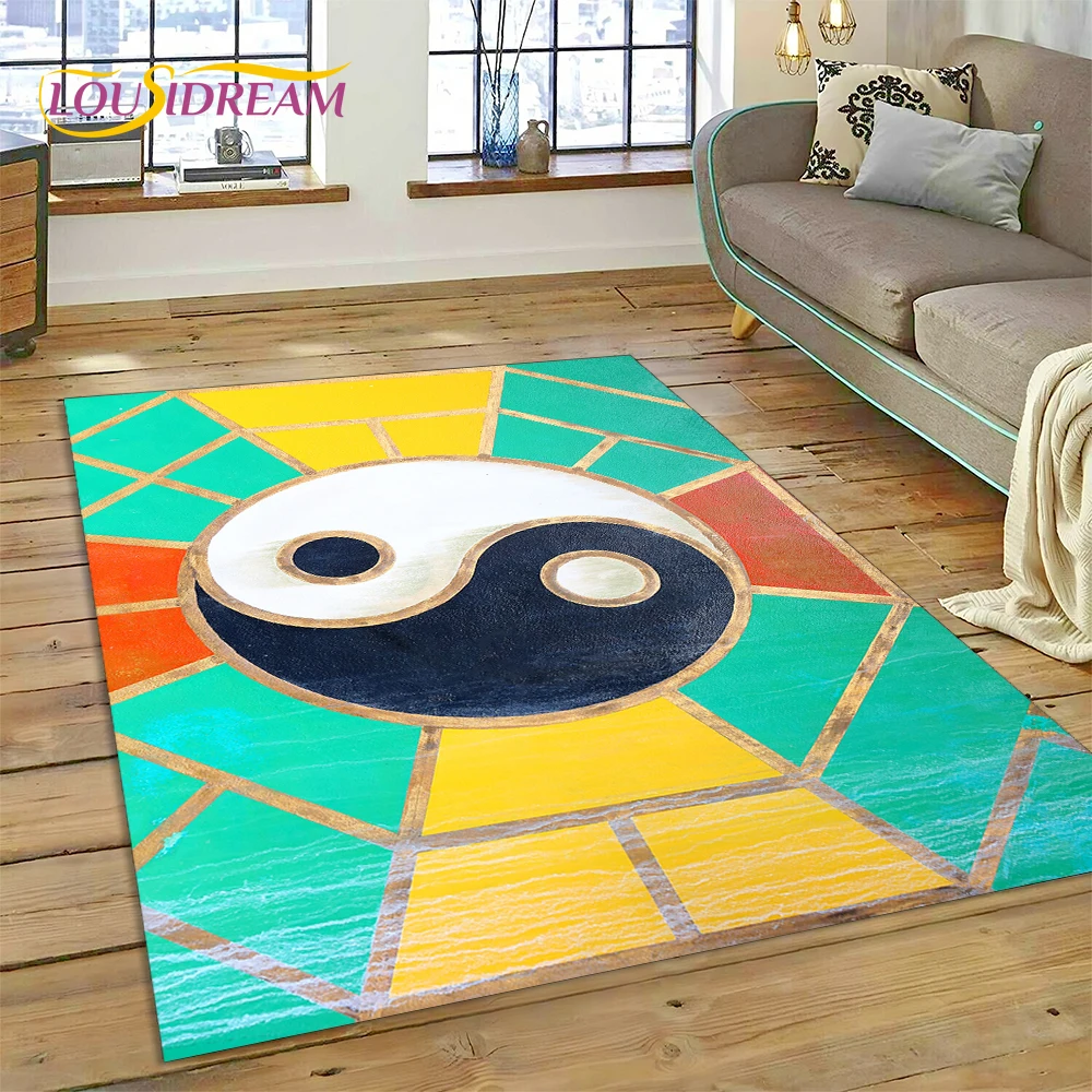 HD Nature Yin Yang 3D Chinese Tai Chi Bagua Rug Carpet for Living Room Bedroom Decor,Non-slip Decoration for Sofa Doormat Gift