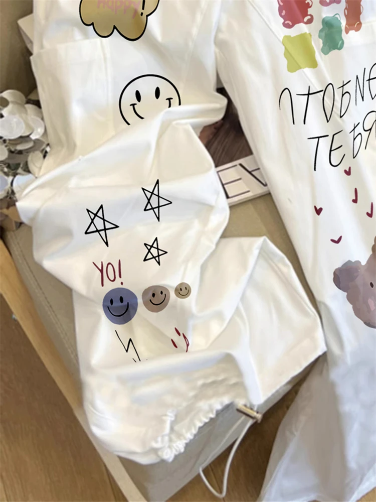 패셔너블한 레트로 하이웨이스트 프린트 작업 바지 남녀 여름 독특한 디자인 루즈 다용도 와이드 레그 팬츠 캐주얼 출퇴근용...