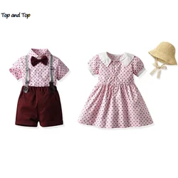 top and top Hawaiian Fashion Brother and Sister Matching Clothes Outfits Toddler Boys Gentleman Clothing Set Kids Girls Dresses