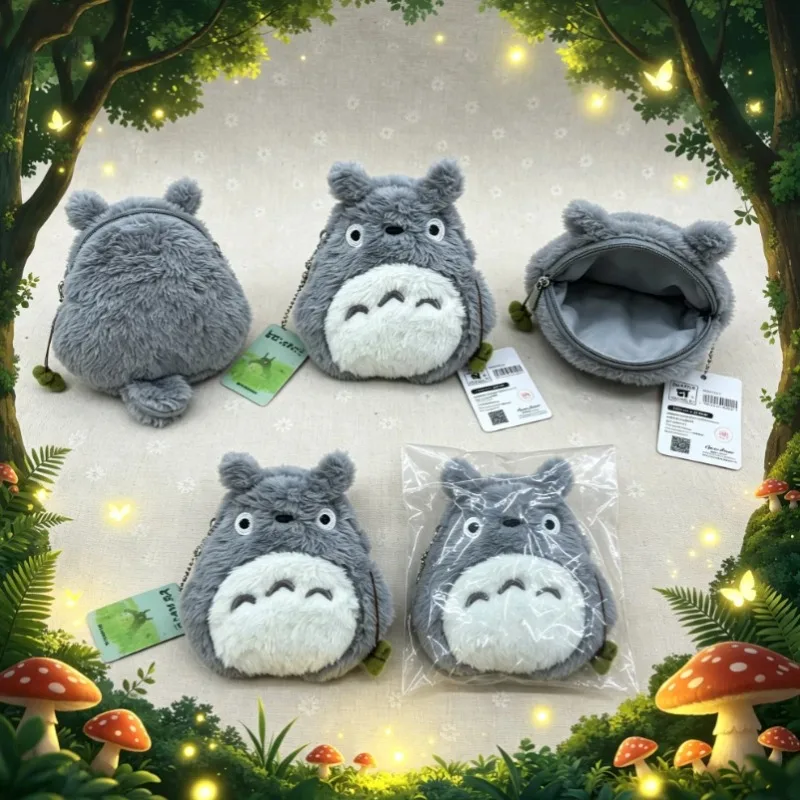 Cute Totoro Coin Purse Key Chain Soft Plush Zipper Small Wallet for Teens Girls Women Kawaii Data Cables ears Bag Key Pouch view 3