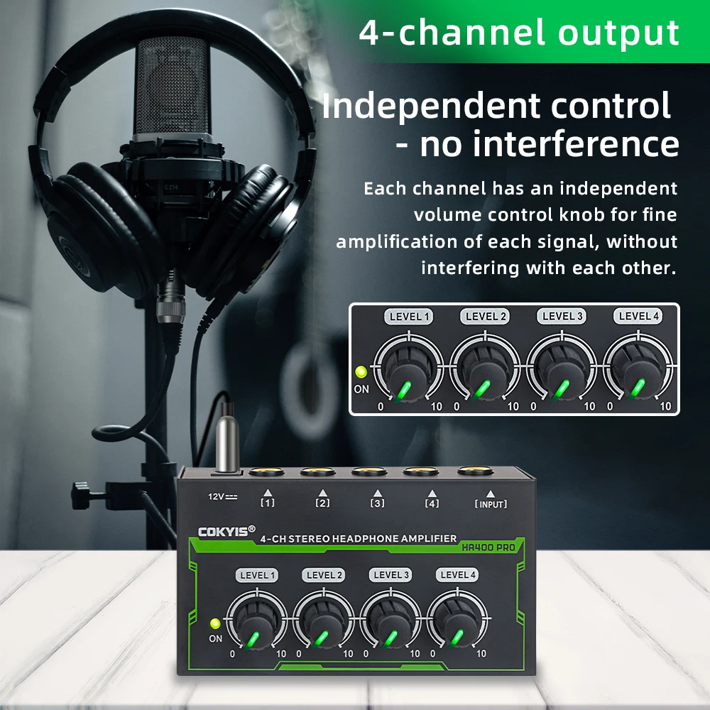 4 Channel Stereo Headphone Amplifier LED Sound Amplifier With Power Adapter EU US Plug Adapter Headphone Amplifier