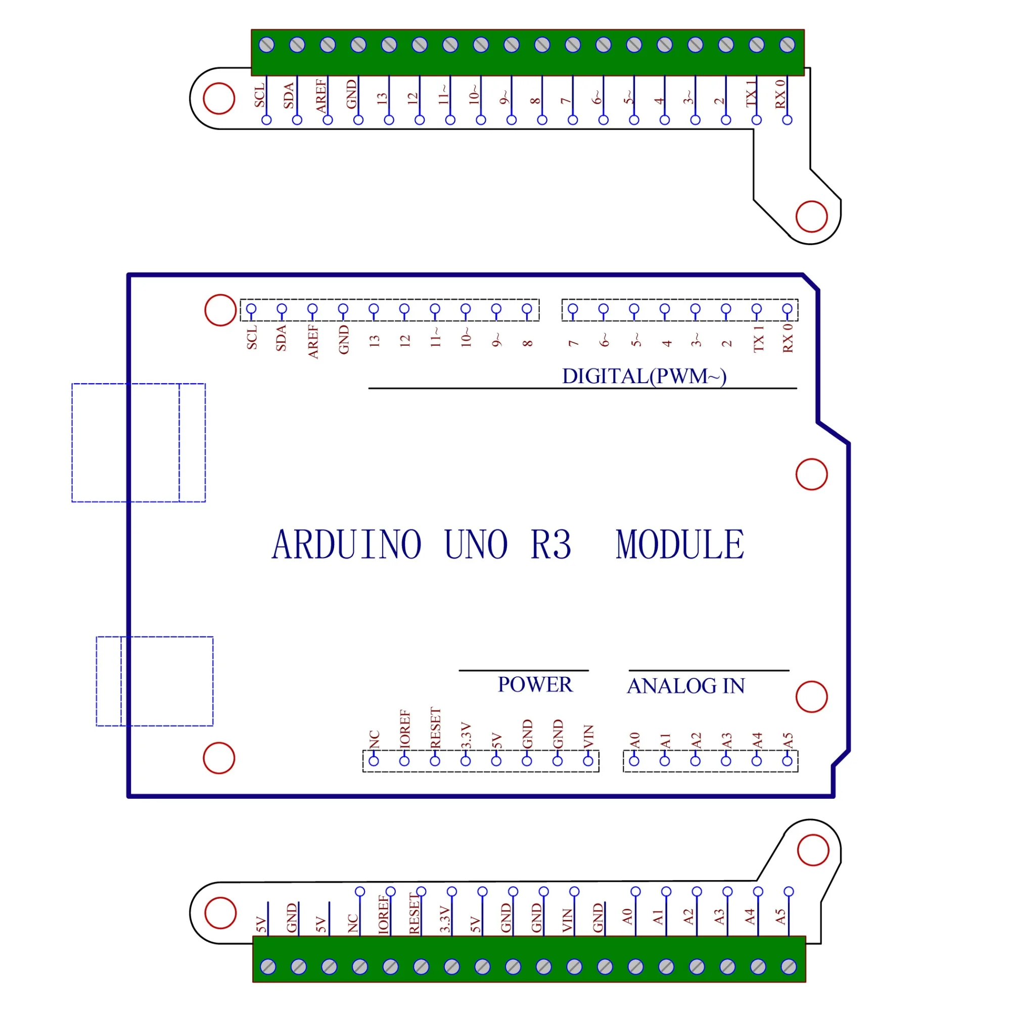 Bardzo mały zacisk blok GPIO moduł tabliczki zaciskowej dla Arduino UNO R3