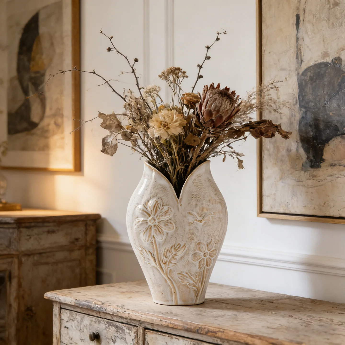 Creative plastic ceramic art vase simple desktop flower container, suitable for living room furniture decoration