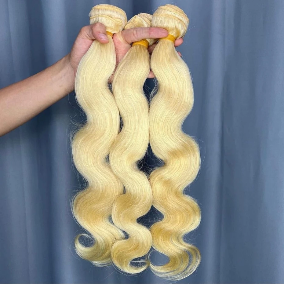 8-38 inch Long Body Wave 100% Human Hair 1 3 4 Bundles Deal Remy Brazilian 613 Honey Blonde Color Hair Weave Human Hair Bundles Extensions Double Weft