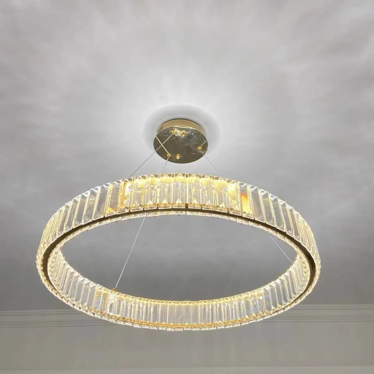 Imagem -04 - Lustre Circular Galvanizado em Lâmpada Led Ring Sala de Estar Moderna e Luxuosa Aço Inoxidável