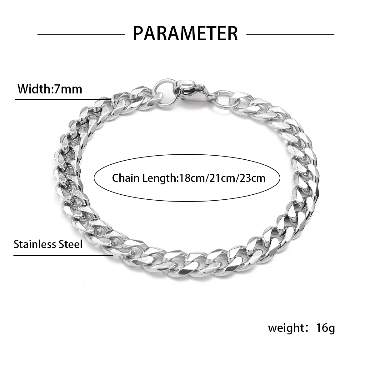 5Pcs/Lot Stainless Steel Hip Hop Cuban 7mm Width Four Sided Grinding Link Bracelets With Lobster Clasp For Men Women Gifts