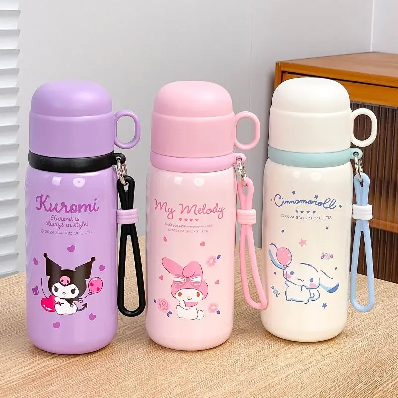 Sanrio Kawaii Anime Kuromi My Melody Cinnamoroll Thermos Cup Cute Cartoon Double Drink Cup Lovely School Straw Cup Gift for Kids