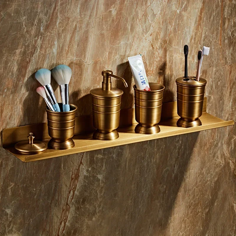 Full-Copper Antique Shelf  Vintage Toothbrush Cup Organizer  Anti-Fading Bathroom Accessories  Anti-Rust Hotel Lotion Dispenser