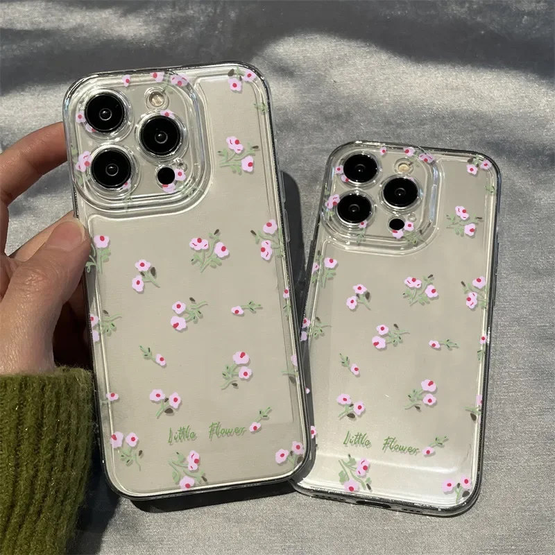 Ins Pink green small floral fragments Phone Case For iPhone 16 Pro Max 15 14 13 12 11 XR XS Max 7 8 PlusY2K anti fall phone case