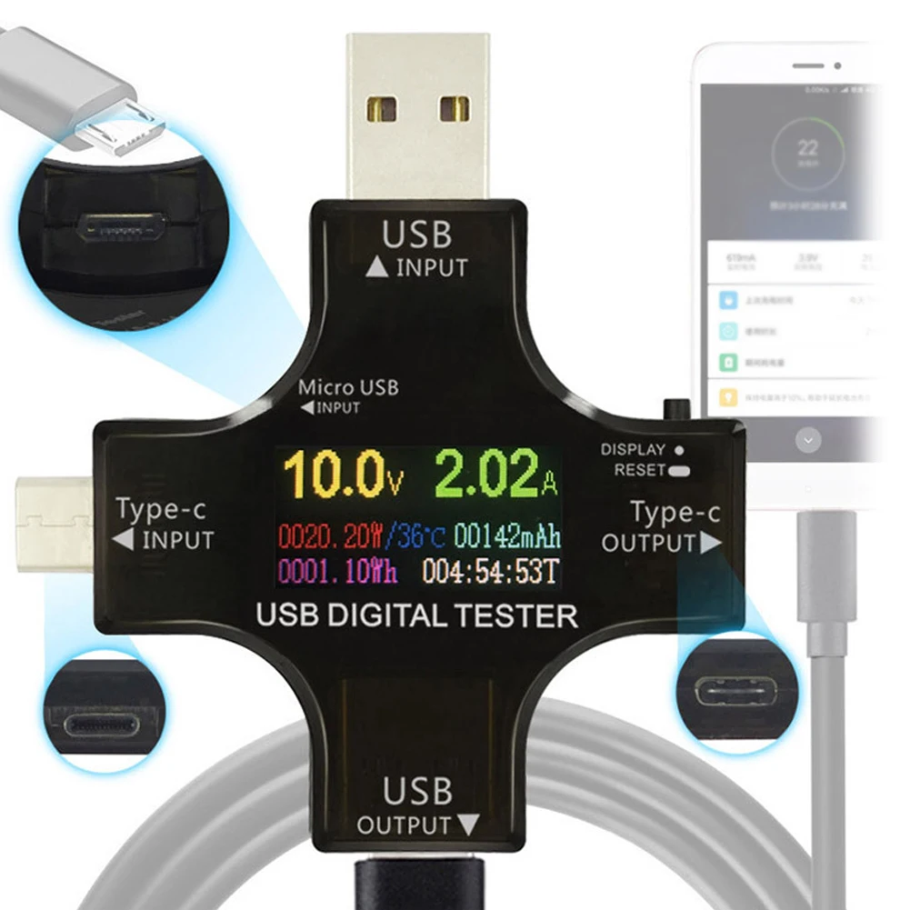 USB teszter type-c Palládium színben Digitális Feszültségmérő vurrent Fogyasztásmérő Ampermérő feszültség áram bankomat töltő USB aktuális teszter mérési