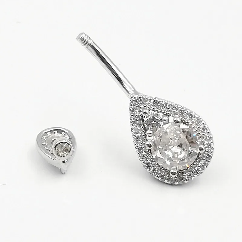 1pc  925 Sterling Silver Belly Button Rings for Women  Clear CZ Navel Barbell  Navel Bars Piercing Jewelry