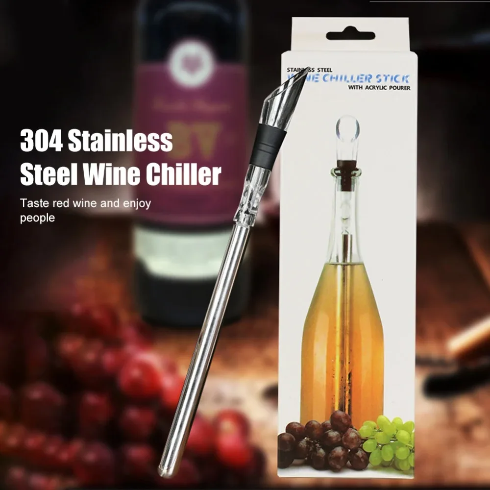 

With Wine Pourer Ice Wine Chiller Stick Portable Cooler Beer 3 In 1 Beverage Frozen Stick Stainless Steel Chilling Rod Beer