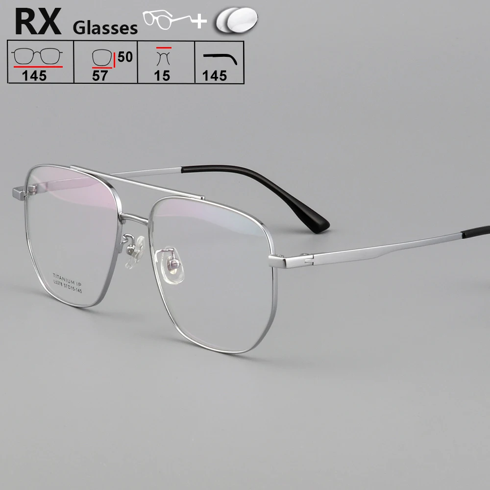

RX Men 57mm Wide Titanium Eyewear Customize Prescription Glasses Optical Myopia Lenses Anti-Reflection Progressive Double Bridge