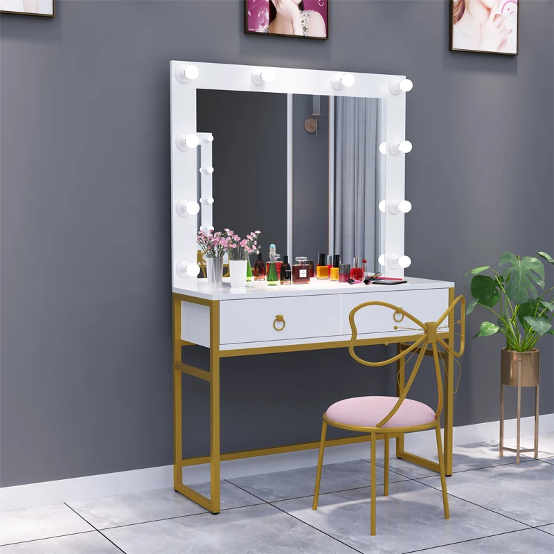 

Mobile Bedroom Vanity Table Makeup Mirror Storage Drawers Luxury Women Dressing Table Cosmetics Penteadeira Chinese Furniture