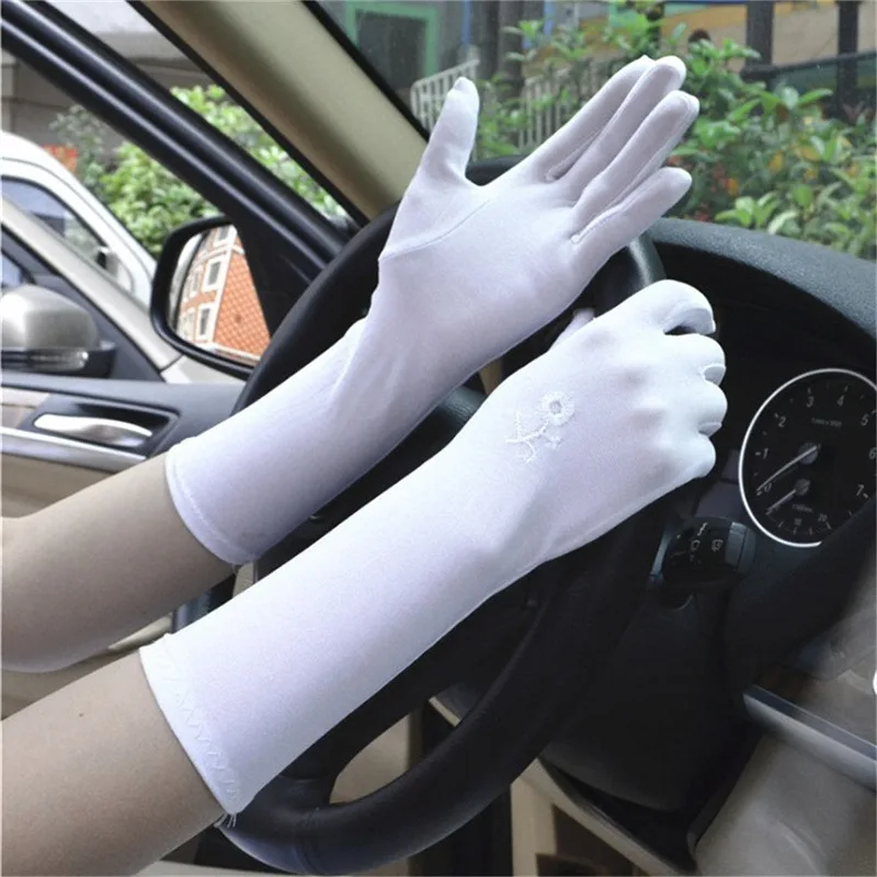 Women Mid-long Sunscreen Gloves Summer Spring Lady Stretch Anti UV Slip Resistant Thin Driving Glove Breathable