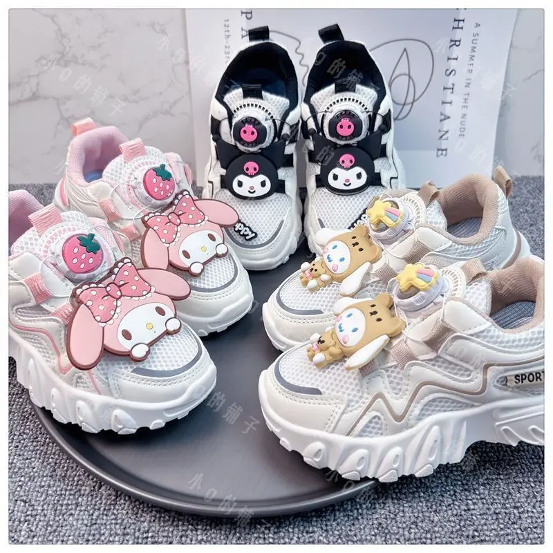 Sanrio Children's Sneakers Cartoon Breathable My Melody Medium Sized Big  Boy Girl Casual Rotating Outdoor Shoes Cute New Style