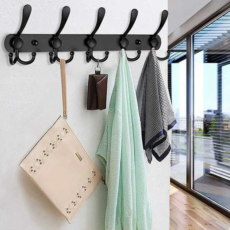 

2PCS Wall Mounted Coat Rack 5 Hooks Heavy Duty Stainless Steel Metal Coat Hook Rail For Coat Hat Towel Robes Bathroom