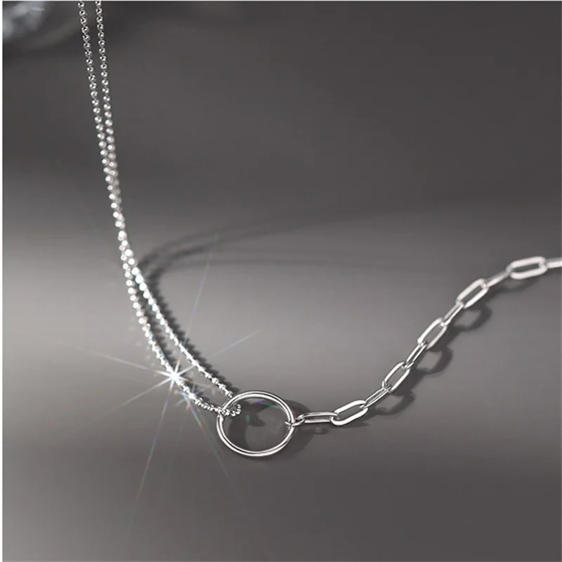 Temperament Round Circle Pendant Women Double Layer Necklace Jewelry Trendy 925 Silver Clavicle Chain Female Party Accessories