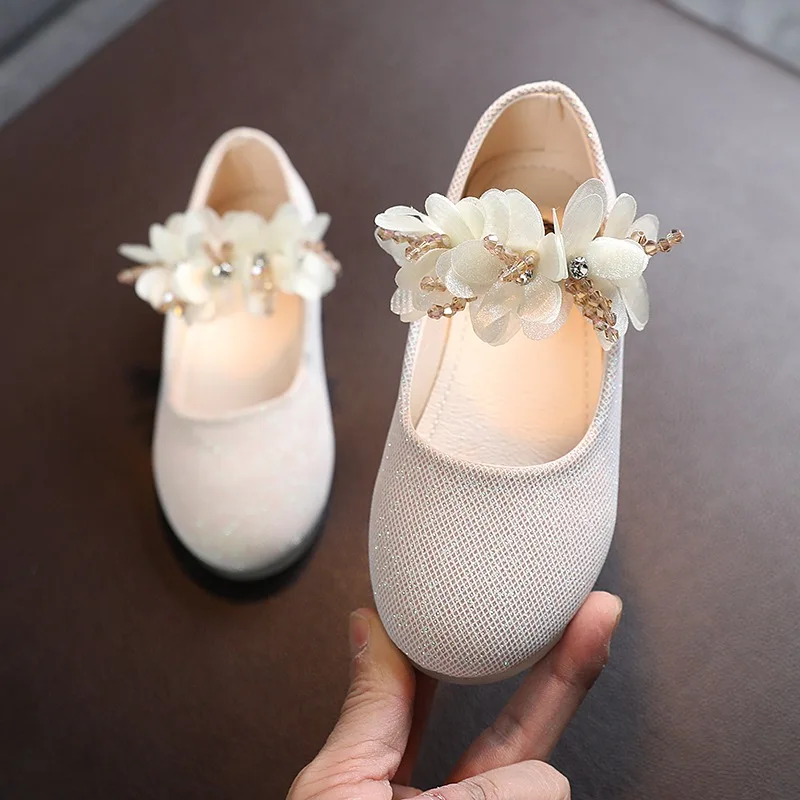 Sequins Toddler Baby Baptism Walking Shoes Flower Kids Princess Shoes Crystal Infant Soft Soles Footwear for Girl 2-12years