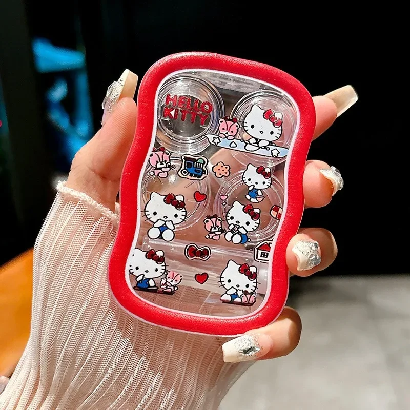 New HelloKitty Two Pairs/ Contact Lens Cases Sanrios Cute Portable Outdoors Transparent Glasses Storage Girl Accessories Gift