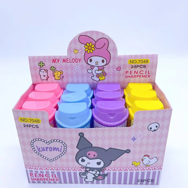 24pcs Sanrio Pencil Sharpener Kawaii Kuromi Cinnamoroll Melody Student Double-hole Pencil Sharpener Stationery School Supplies