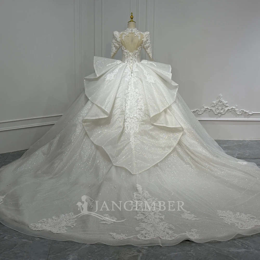 Organza Customized Luxury High Neck Wedding Dress Long Sleeves Bridal Gowns Plus Size Ruffles Wedding Gowns платье сва
