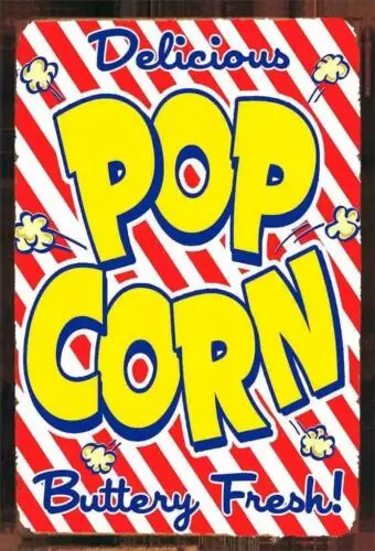 Metal Tin Sign Popcorn Snack Movie Cinema Vintage Retro Novelty Wall Decal Art