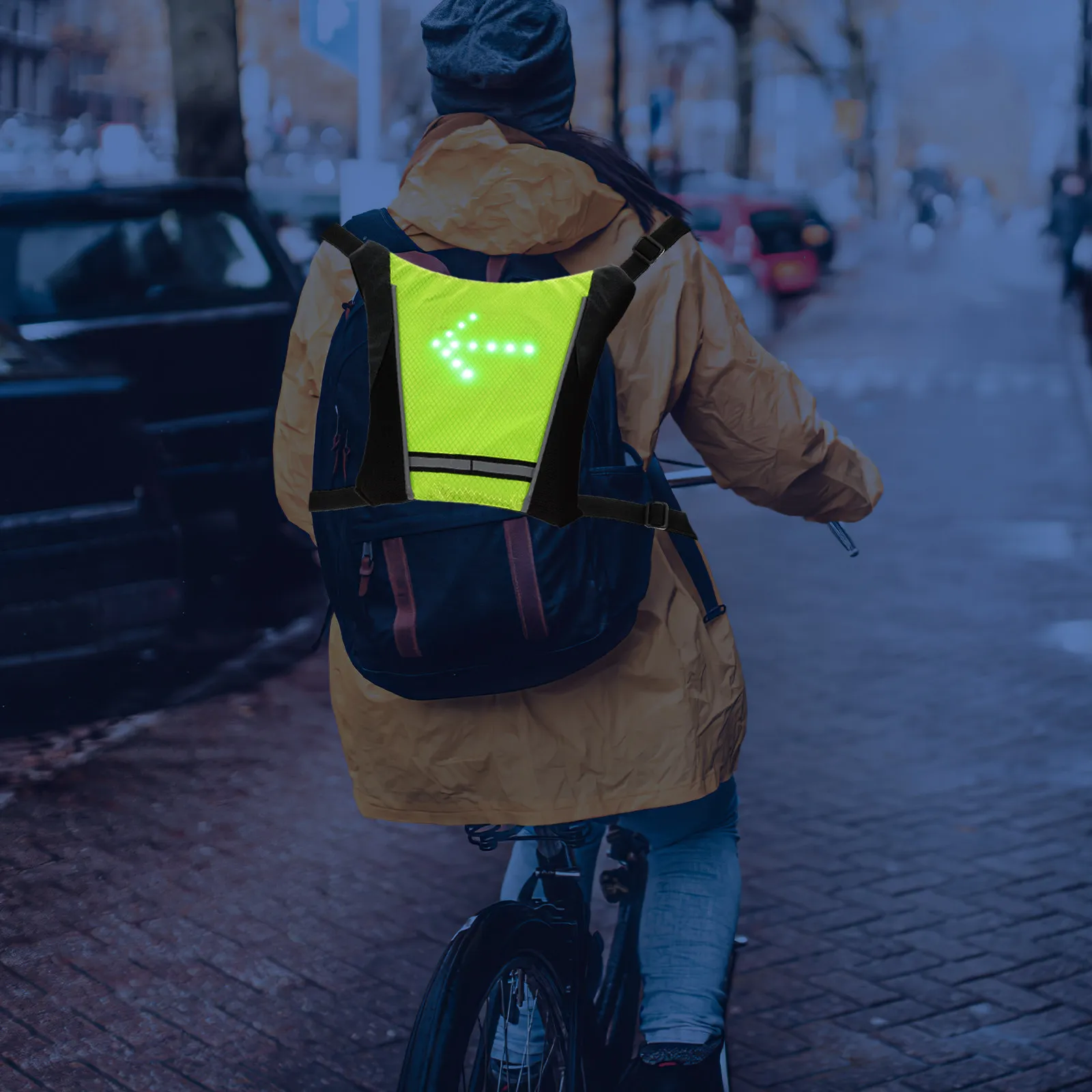 

LED Cycling Saddle Vest Yellow-Green Waterproof Saddle Bag Charging Turn Signal Indicator Remote Control Safe Riding Light