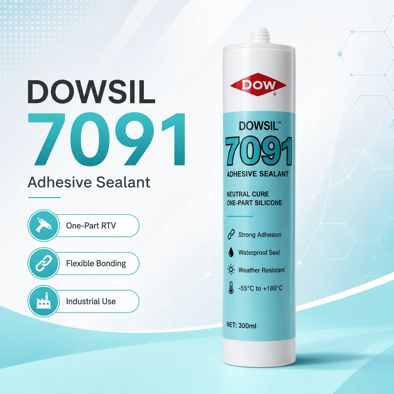DOWSIL 7091 310ml Neutral Cure RTV Silicone Adhesive Sealant Flexible Bonding for Glass Metal Plastic