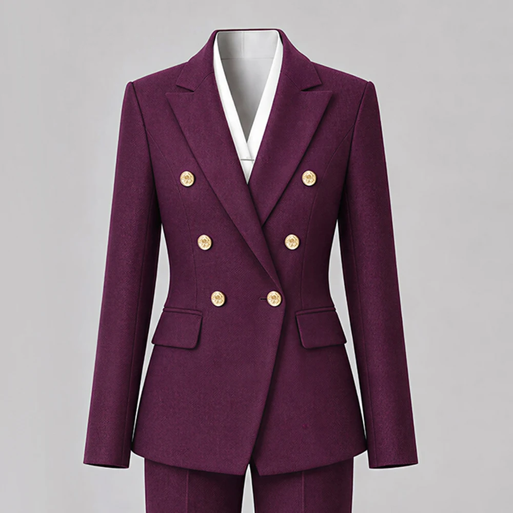 ZJYT Autumn New Elegant Chic Blazers for Women Double Breasted Long Sleeves Jackets and Coats Plus Size Outerwears Female Tops