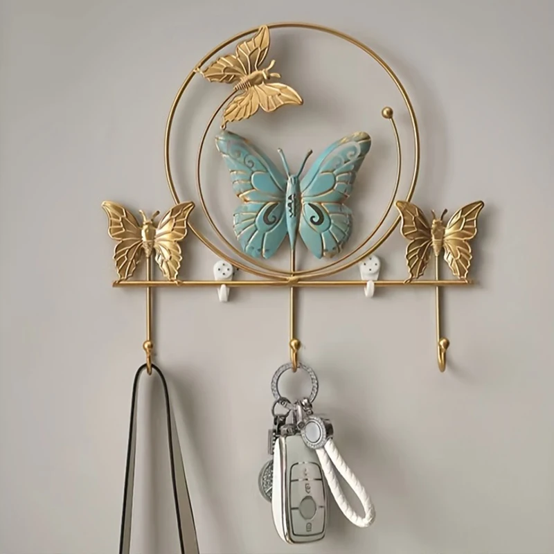 Nordic Style Golden Leaf Hook Butterfly Wall Hooks Hanging Key Holder Hanger Metal Storage Rack Organizer Home Bathroom Decor