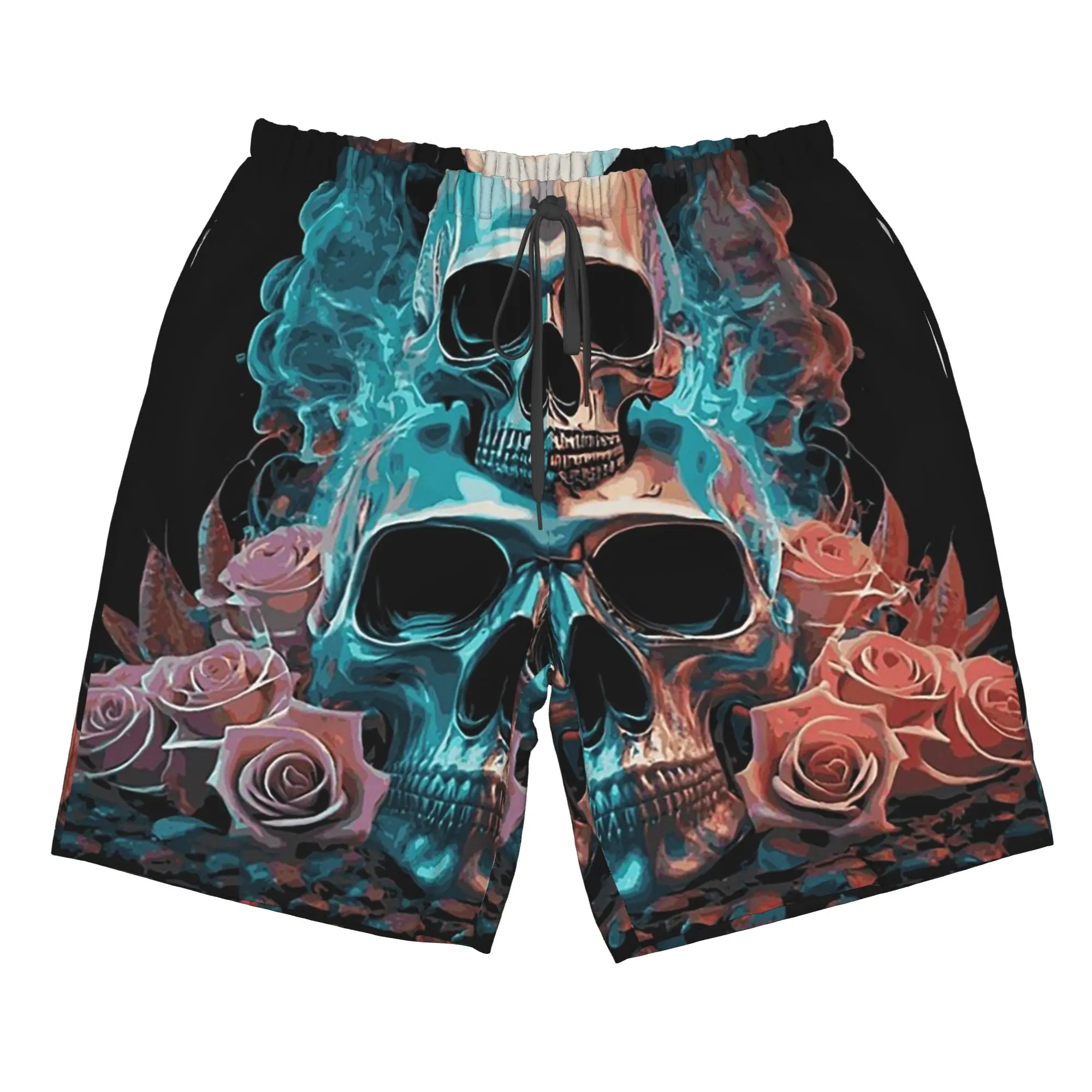 Skull With Rose in Fire Design Trunks Beach Board Shorts Casual Quick Dry Swimming Summer Men Pants