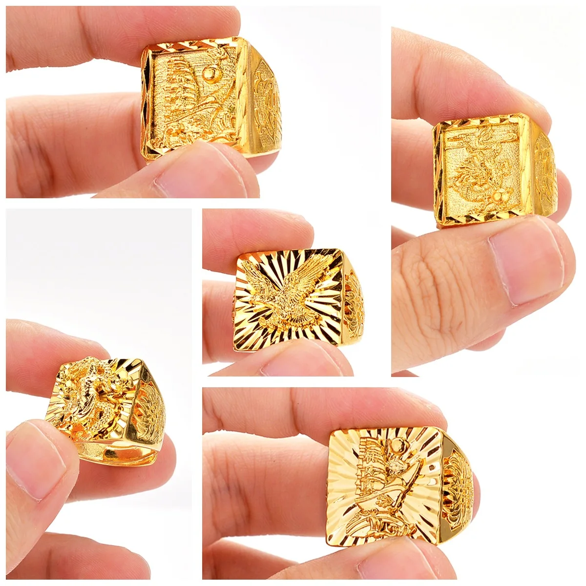 Real 999 Men's 24K Gold Domineering Dragon Ring Solid Guan Yu Men's Ring Gold Sailing Eagle Live Mouth Ring Fine Jewelry Gift