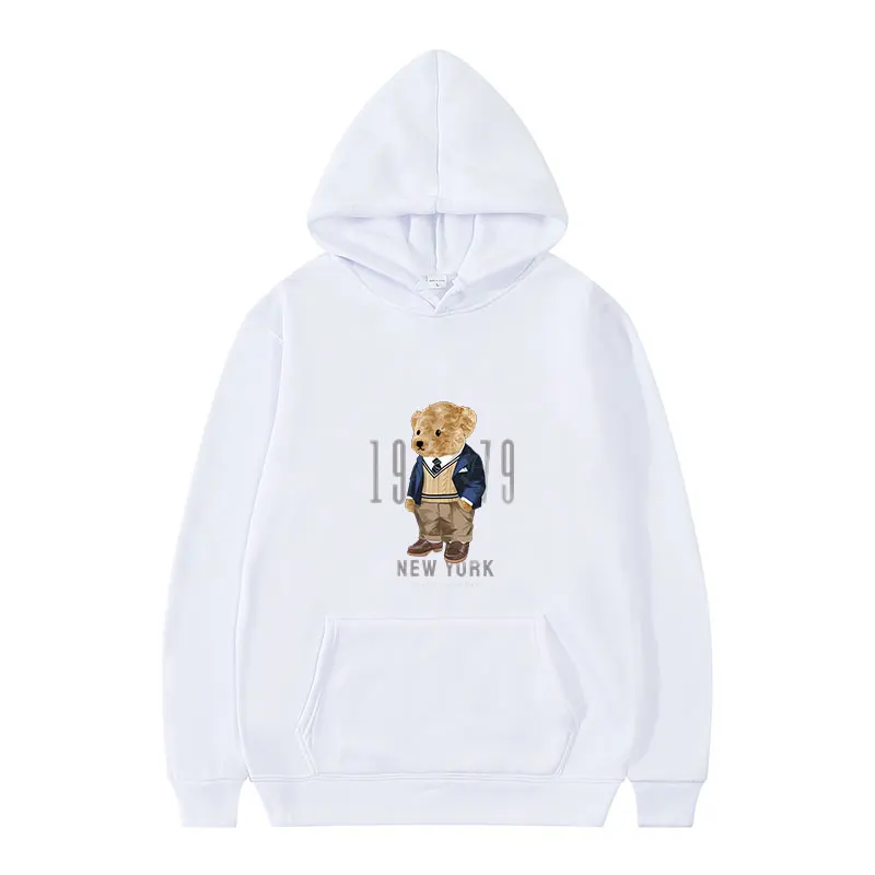 New autumn and winter fashion hooded teddy bear print trendy brand women\'s hooded sportswear with fleece pullover, hip-hop stree