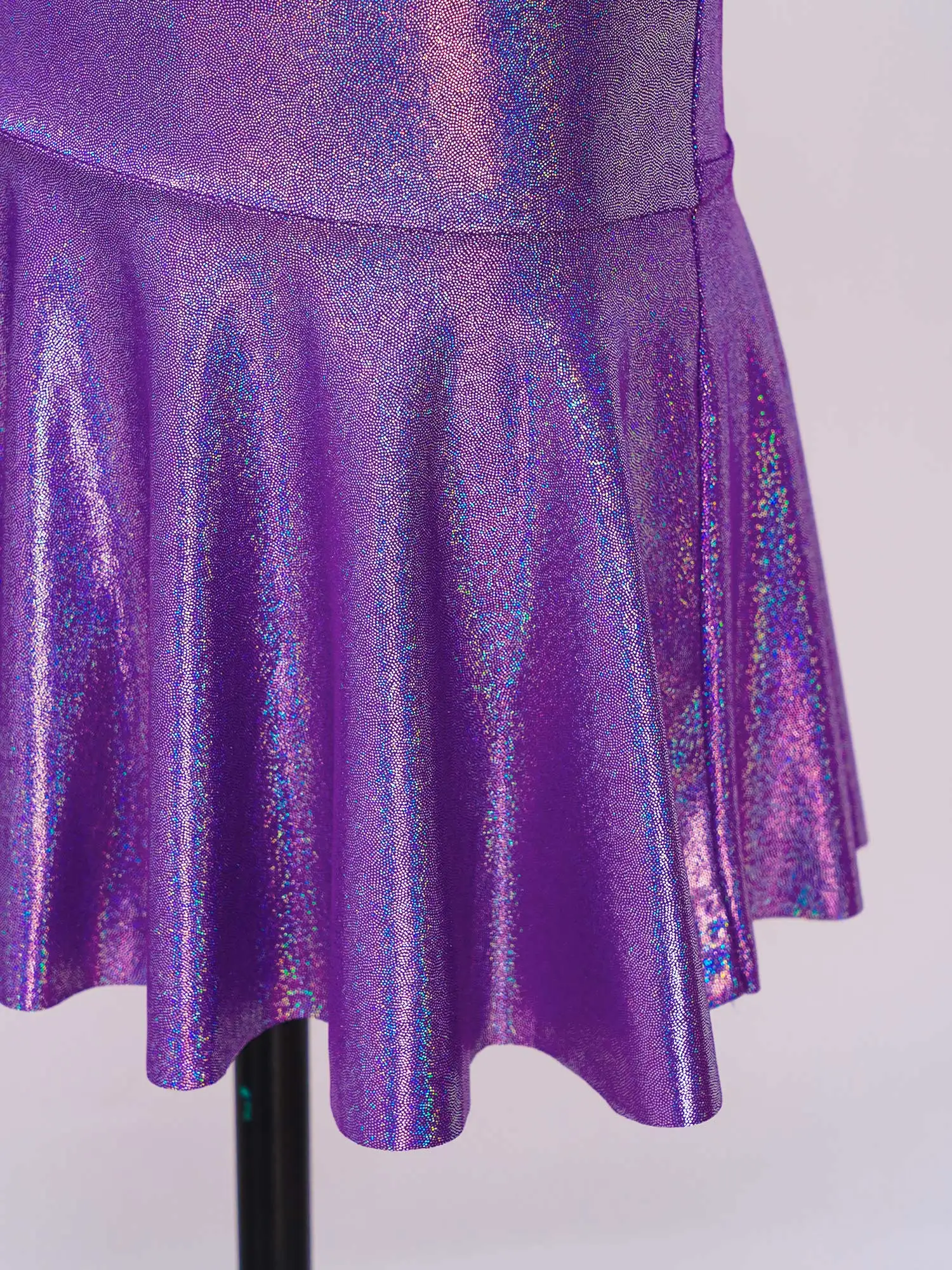 Kids Girls Jazz Dance Cheerleading Performance Costume One Shoulder Sleeveless Metallic Shiny Dress School Party Show Dancewear