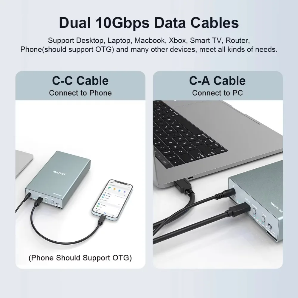 MAIWO M.2 sarung SSD NVMe 10Gbps PCIe portabel M.2 SSD 2.5 "3.5", penyimpanan eksternal HDD untuk casing USB C Laptop PC