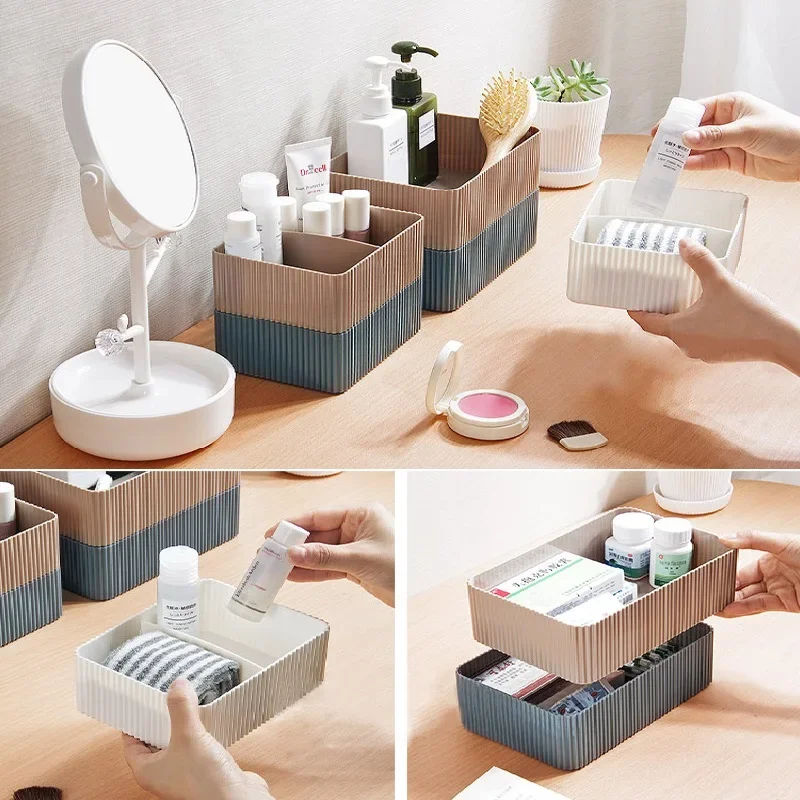 Home Storage Container Plastic Grid Desktop Sundries Storage Box Makeup Organizer Cosmetic Closet Bin Office Bathroom Home Use