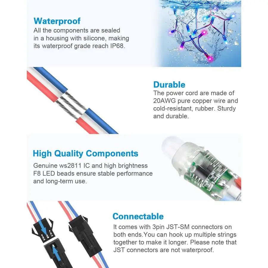 500 قطعة WS2811 قابل للعنونة بشكل فردي RGB LED بكسل ضوء 12 مللي متر مستدير منتشر اللون تغيير رصاصة بكسل ضوء في الهواء الطلق تيار مستمر 12 فولت