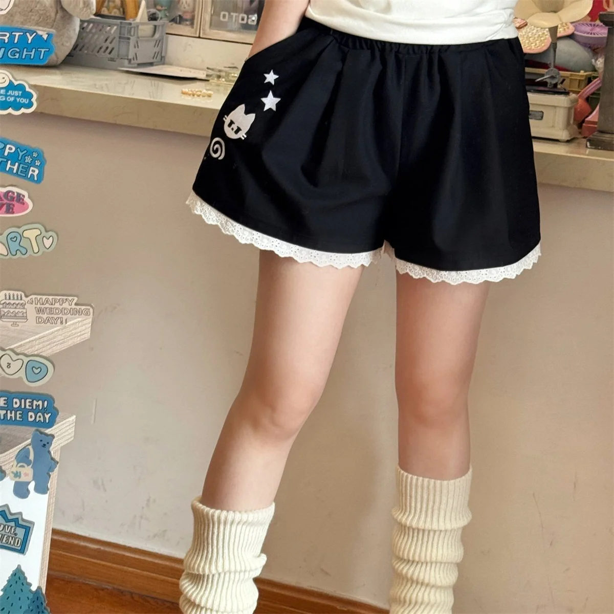 

Summer Japanese High Waisted Shorts Women Cute Cat Cartoon Print Short Pants Casual Fashion Female Bottoms Shorts New