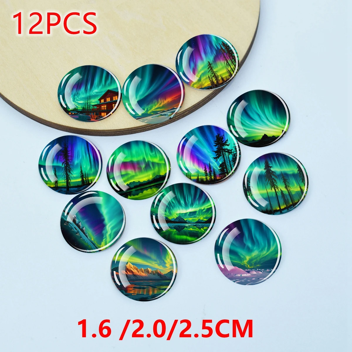 12PCS Aurora Scenery Glass Cabochons, 16mm /20mm /25mm Round Dome Glass Beads For Jewelry Making DIY Handmade Accessories