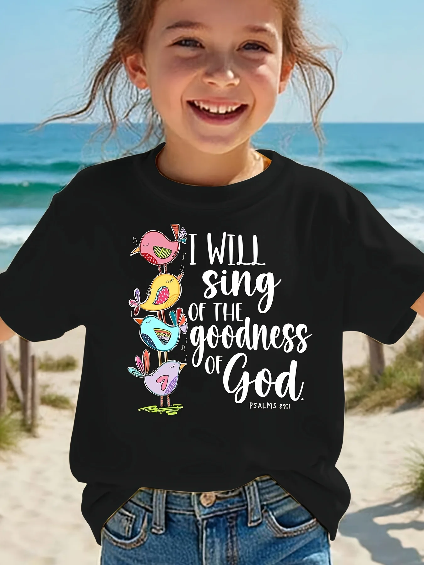Summer Fashion Children's Short Sleeve I WILL SING OF THE Goodness OF GOD Letter Pattern Printed Casual Parent Child Top